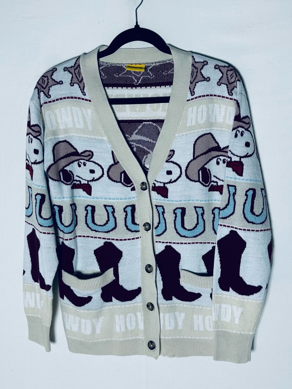 Peanuts Cowboy Snoopy Cardigan Sweater M Howdy Western